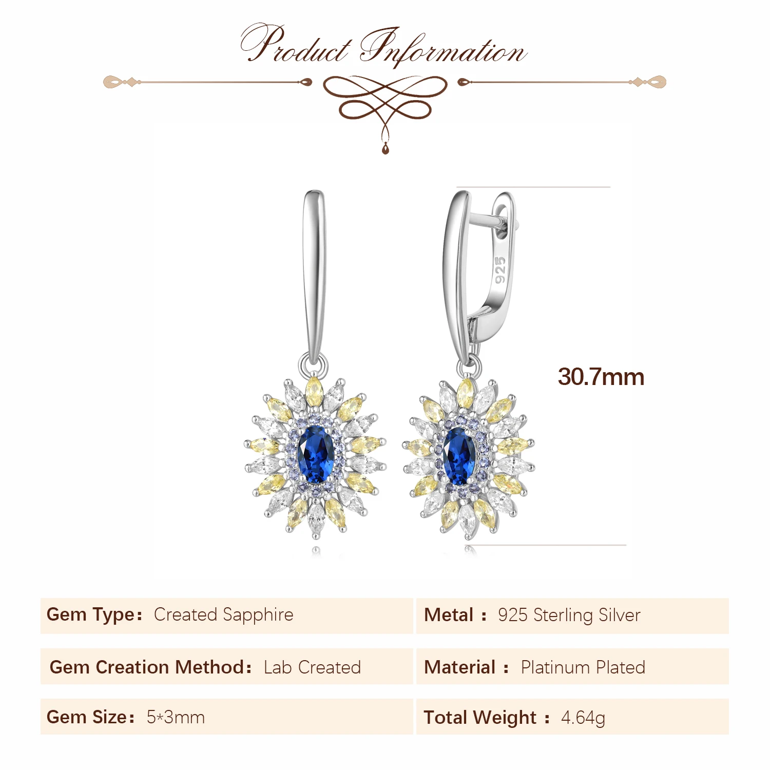 Potiy 925 sterling silver Created Sapphire new in earrings for women Boutique jewelry retro luxury quality true beauty elegant