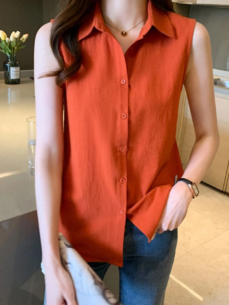 OL Style Shirts Women Turn-down Collar Sleeveless Women Blouse Tops Elegant Workwear Female Tops blusas femme Summer