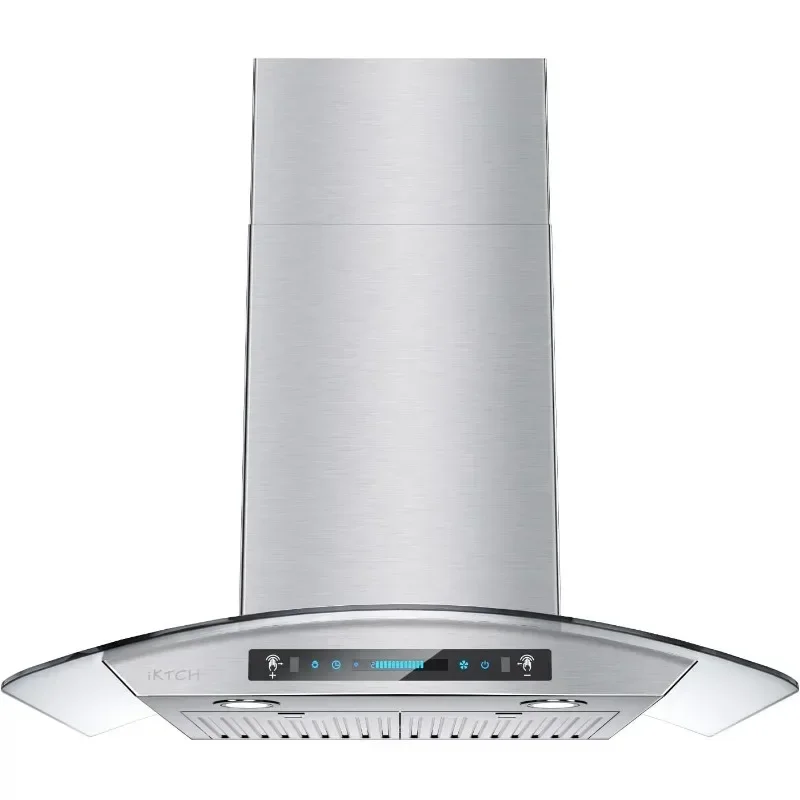 IKTCH 30-inch Wall Mount Range Hood Tempered Glass 900 CFM, Kitchen Chimney Vent Stainless Steel with Gesture Sensing