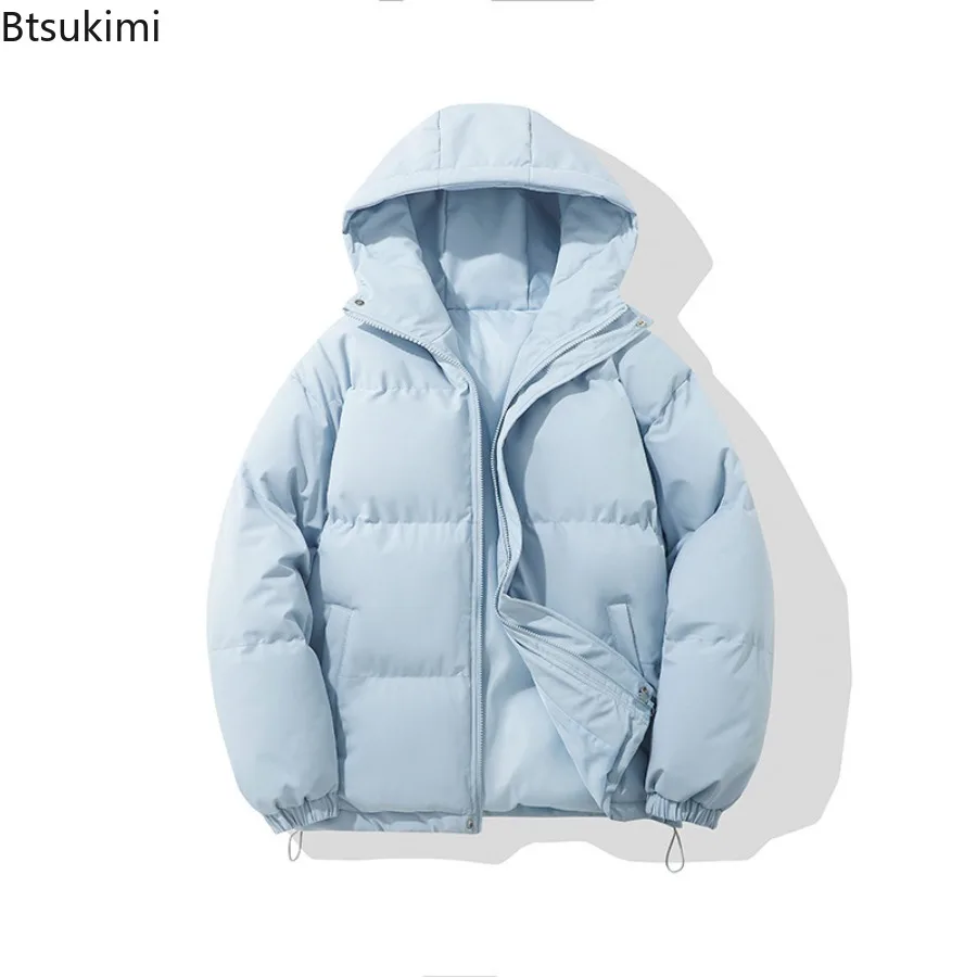 Autumn/Winter New Cotton-padded Coats Men's Fashion Solid Thickened Hooded Down Cotton Jackets Men and Women Casual Loose Parkas
