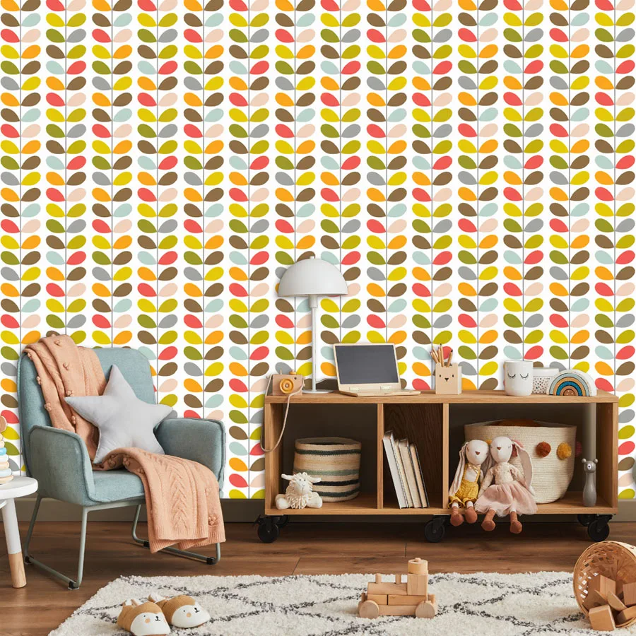15+ Waterproof Botanical Nature Simple Multi-colored Leaves Mural Decor,Self Adhesive Optional,Wallpaper for Living Room Bedroom