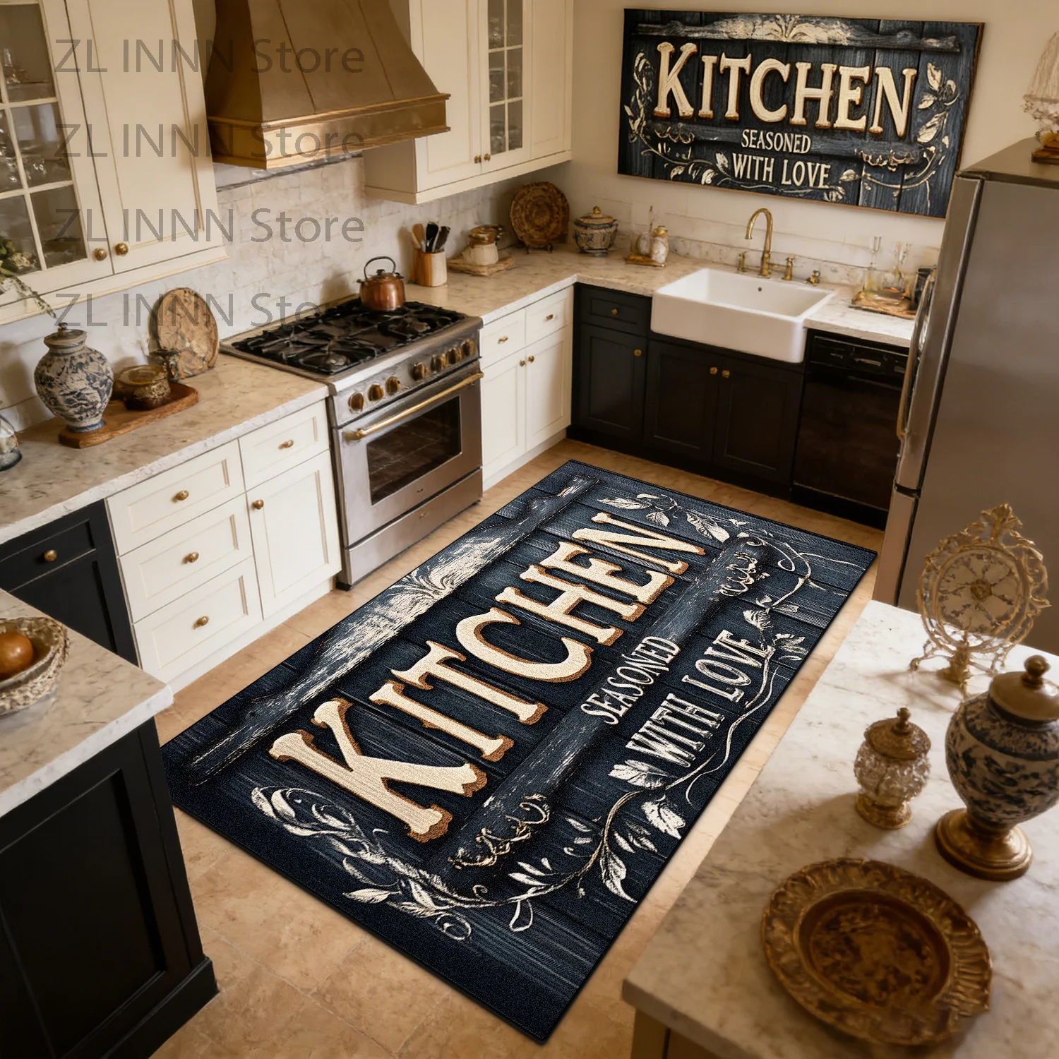 American Style Vintage Chalkboard Kitchen Long Mat Decoration Dining Room Coffee Table Non-slip Runner Rugs Home Aisle Carpet