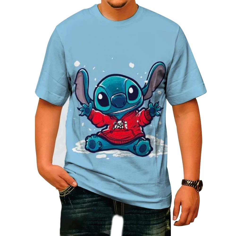 

Potdemiel Summer Men Women Disney's Lilo &amp Stitch T-shirt Kids Casual Tops Tees Children Fun Cartoon Clothing Family Matching