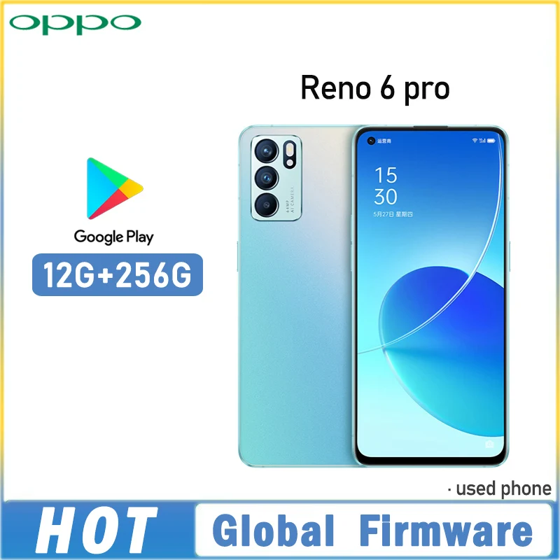 Global firmware OPPO Reno 6 Pro 5G smartPhone MTk Dimensity 1200 12GB 256GB Rear camera 64MP r6p 4500mAh battery used phone