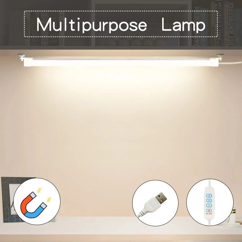 LED Under Cabinet Lighting Magnetic Dormitory Reading Lamp Student Desk Lights 5V USB Plug Study 3 Color Changes Kitchen Bedroom