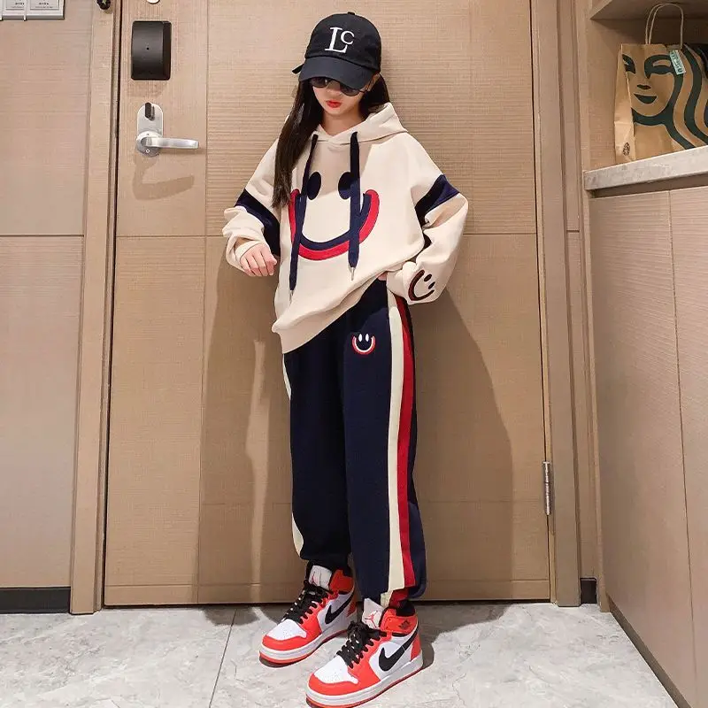 Girls Autumn Winter Spring 2pcs Casual Cotton Hoodie+pants Sports Suits Teenage Kids Korean Style Outfits Children Clothing Sets