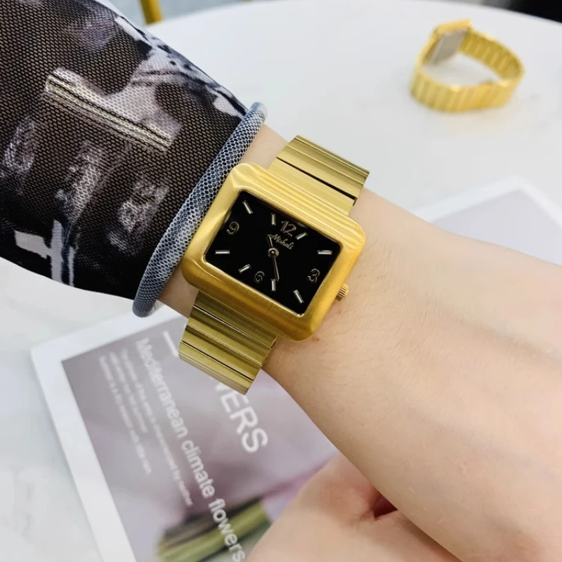 Newsimple and elegant women's watchtrendy square classic stainless steel automatic waterproof quartz women's watch birthday gift