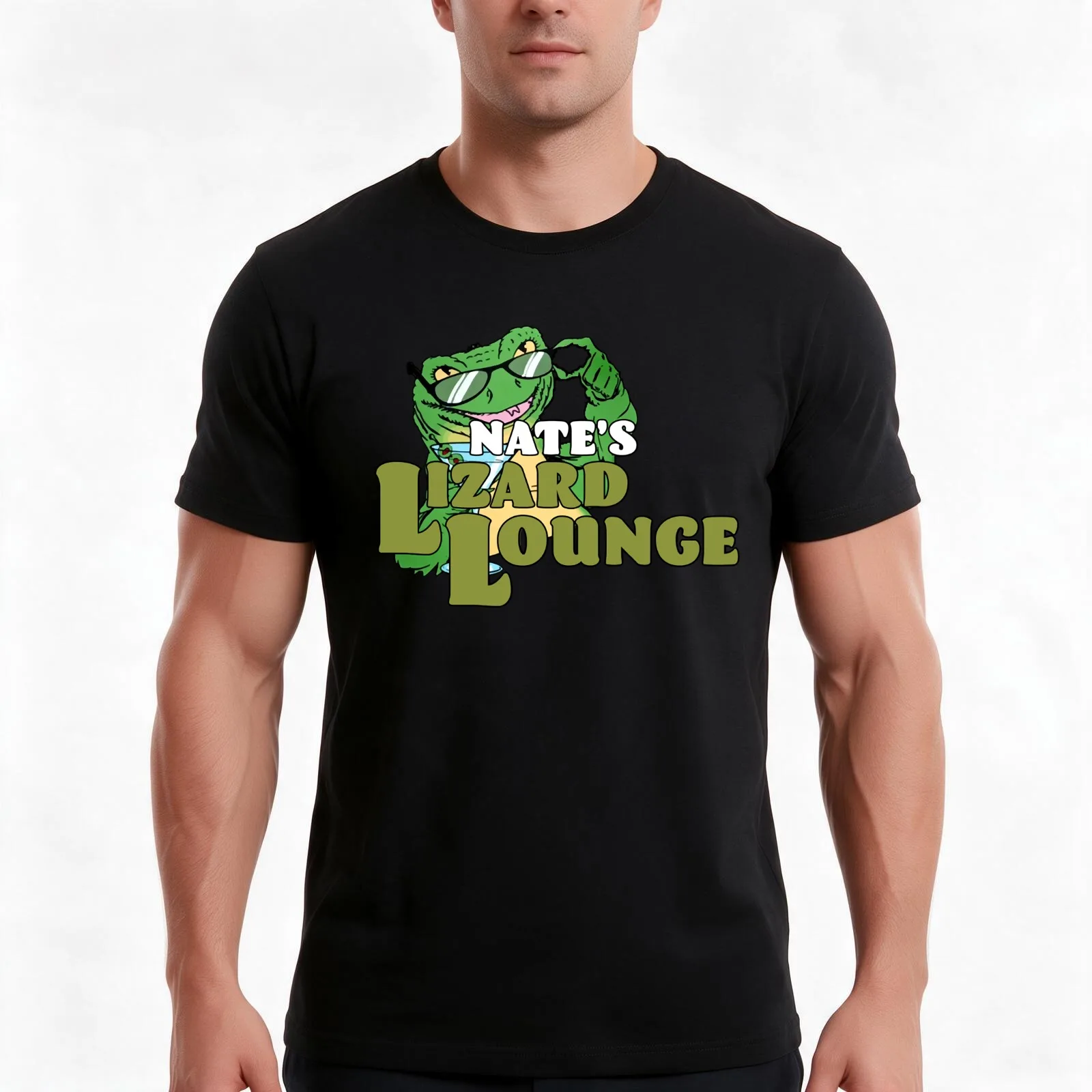 Nate_s Lizard Lounge T-Shirt, Summer Casual Cotton Tee, Oversized Streetwear Tops, Vintage Graphic Print, Loose Fit Short Sleeve
