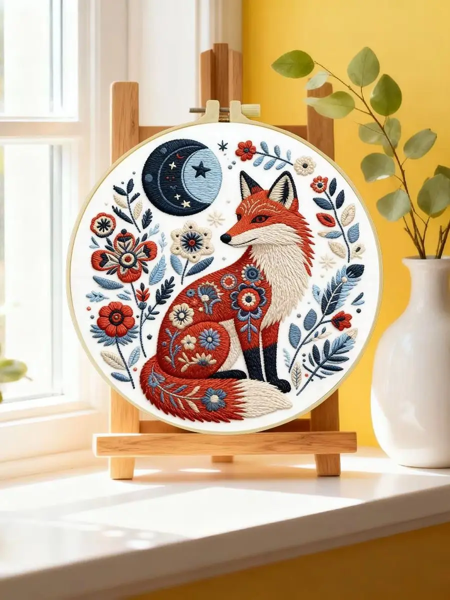1 Stück 20X20CM/15X15CM 7,87/6,3 Zoll Fuchs-Stickerei-Starter-Kit DIY-Kit DIY-Stickerei-Set Handarbeiten Malerei – Detail 6