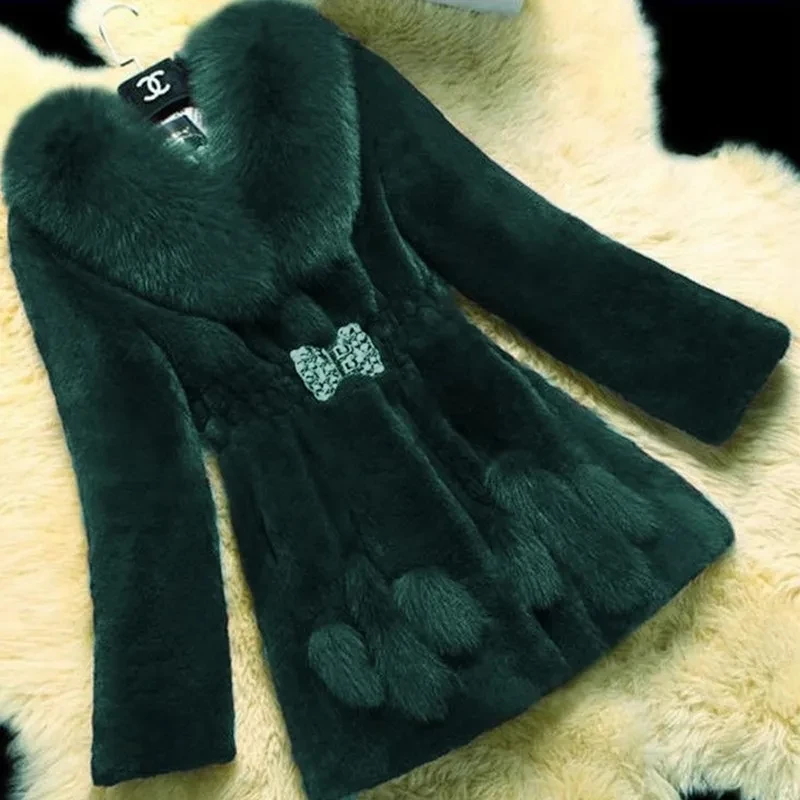 2025 outono/inverno novo casaco de pele de imitação mãe de meia idade engrossar gola de pele quente casacos femininos comprimento médio fino