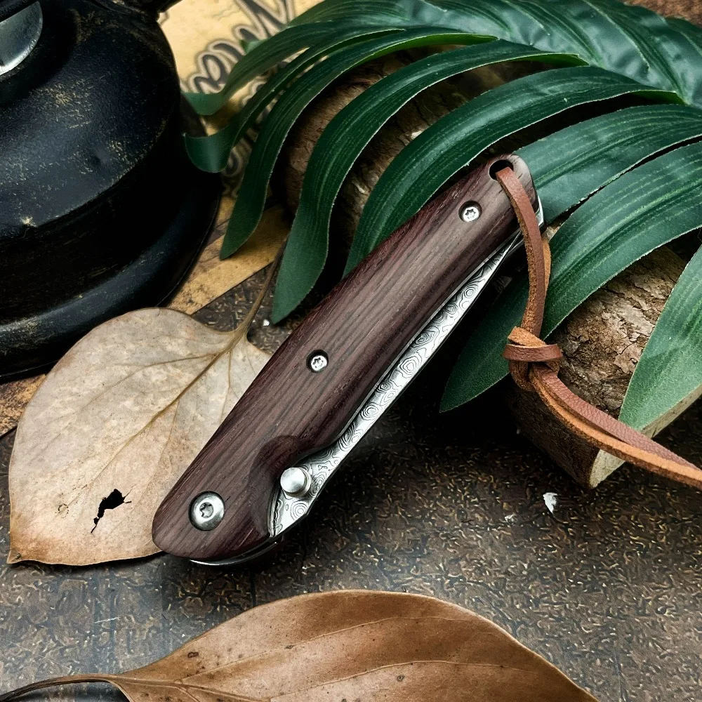 New Damascus Steel Folding Knife Everyday, Outdoor, Camping Personal Carry Knife Survival, Hiking, Cutting, Adventure Tool—Gift