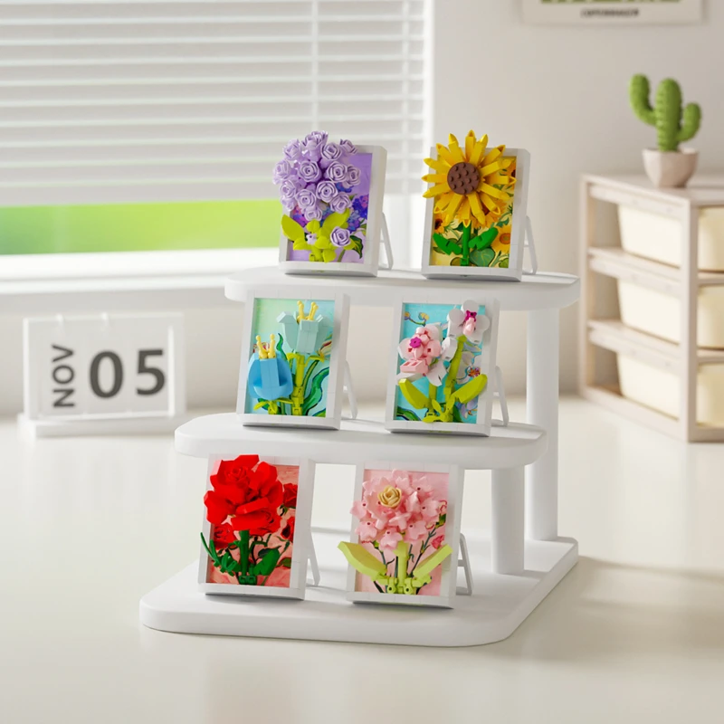 Four seasons flower rhyme potted building block simulation tulip children's educational toys ornaments birthday gift