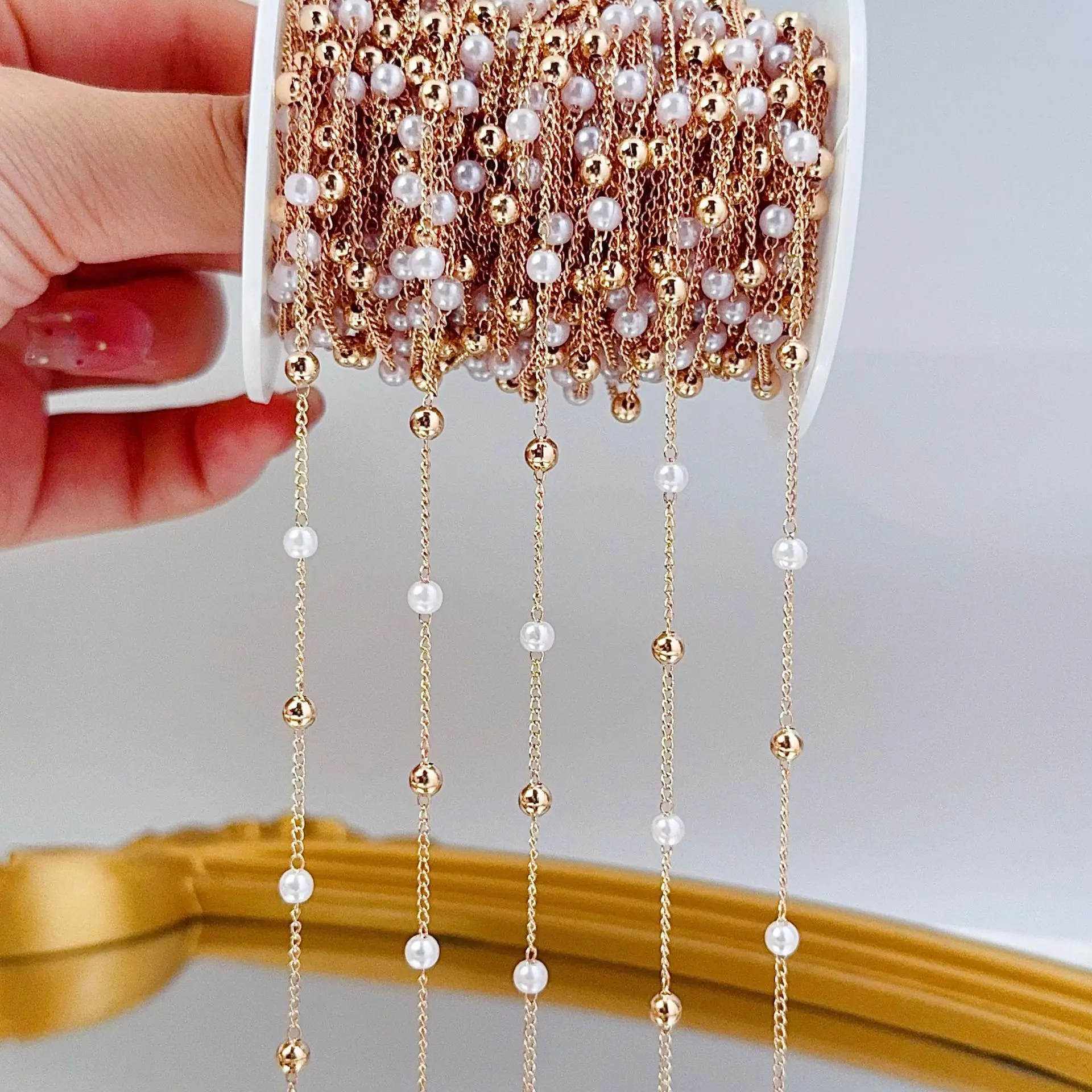 0.5/1/2M Pearl Copper Bead Chain Exquisite High Color Retention Suitable DIY Necklace Bracelet Tassel Chain Decoration Material - view 5