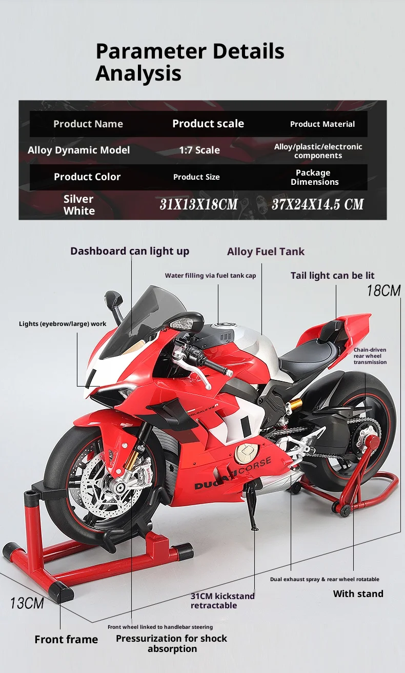 Ducati V4R Motorradmodell mit Zündfunktion – Jungen-Geschenk, Legierungsmotorrad-Figur, Ornament, Spielzeugauto – Detail 2