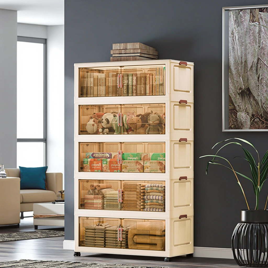 Modern Plastic Multi-Functional Foldable Storage Cabinet No-Installation Thickened Visible Toy Shoe Storage Home Living