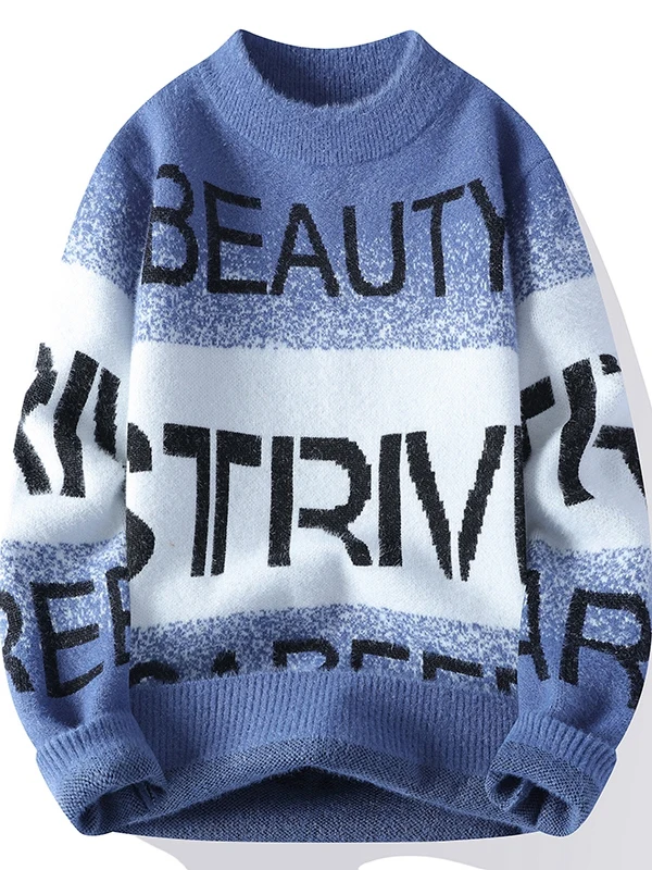 남성용 라운드넥 니트웨어 긴팔 자수 캐주얼 패션 이너웨어 가을 겨울 청소년 학생용 보온 상의