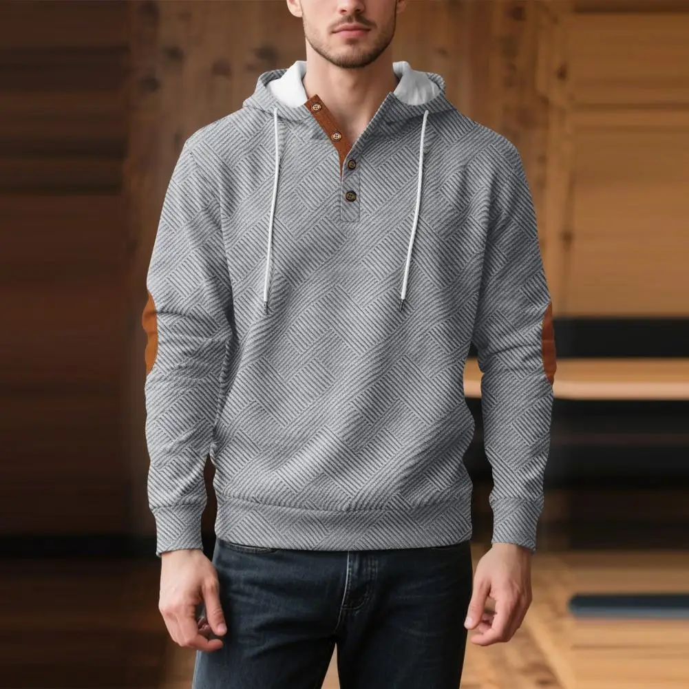 Men Loose Fit Jacquard Hooded Pullover Streetwear Gym Sport Training Athletic Top Fashionable Comfortable Daily Wear