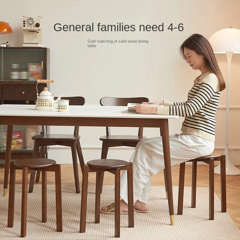 Dining Table Stool Household Solid Wood Living Room Dining Room Stackable Modern Simple Square Round Rubber Wood Drop-shipping