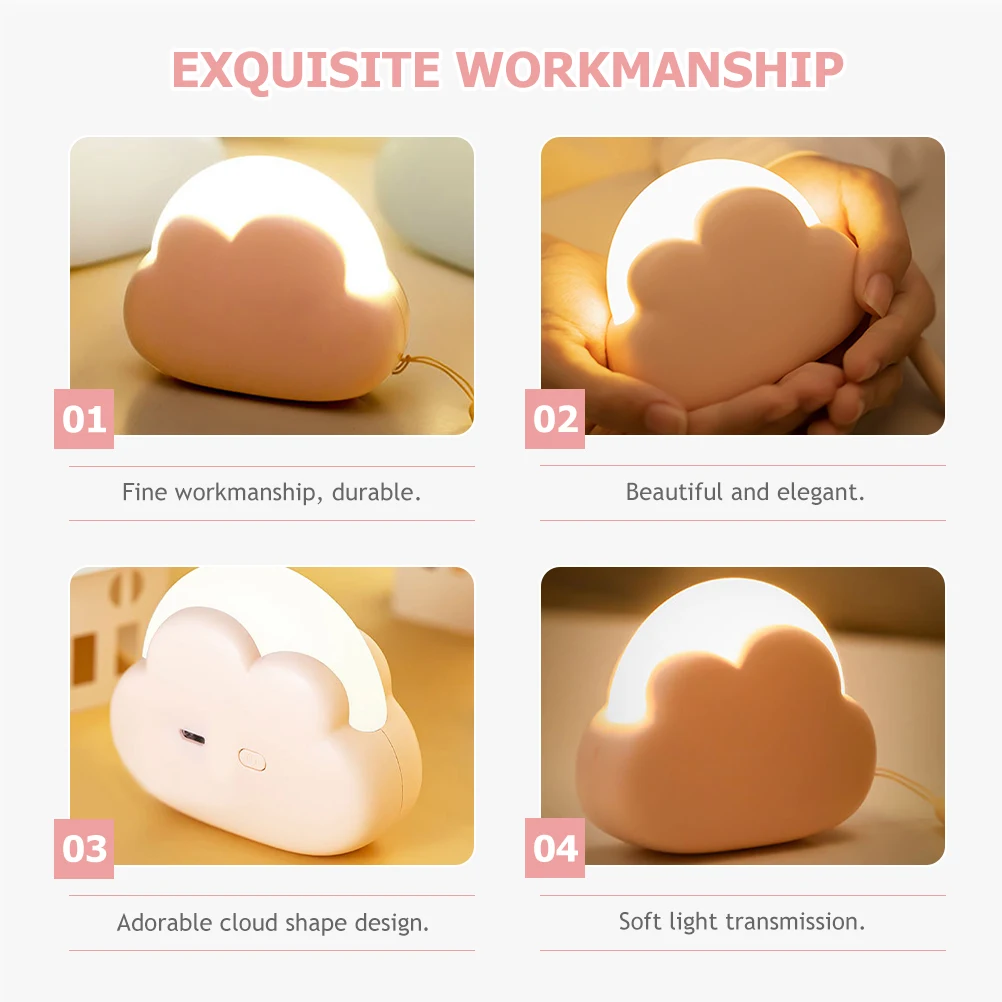 

Adorable Cloud Shape LED Night 4 Gears Adjustable Brightness Warm White Light No Flickering Small Bedside Lamp for Bedroom Kids