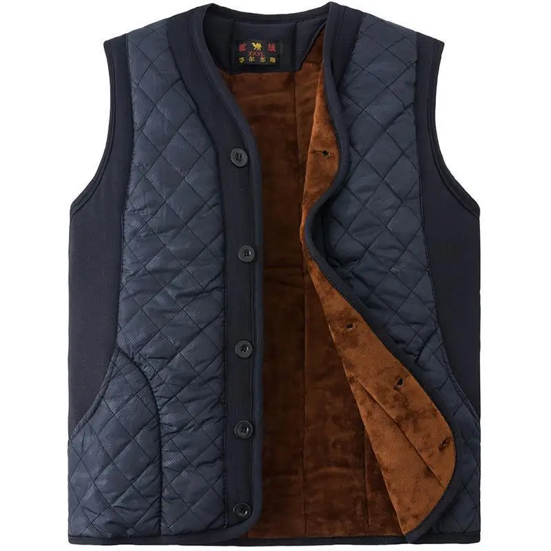 

2024 Men's Fleece-Lined Thickened Color Matching V-neck down Cotton-Padded Vest