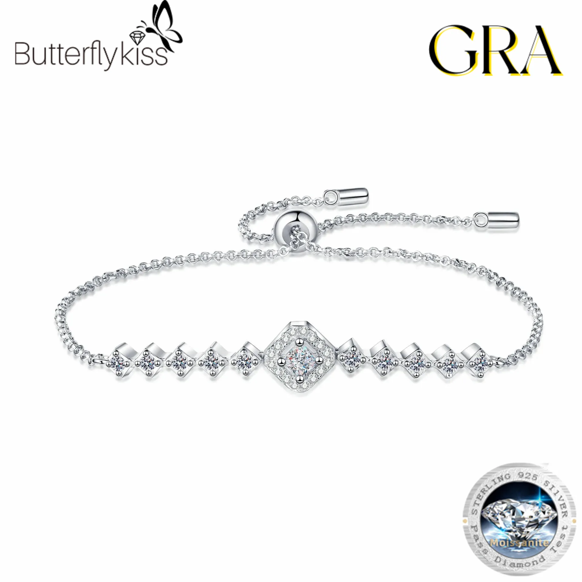 

Роскошные ювелирные изделия Butterflykiss Chian с D цвета 0,7 карата, полные браслеты из муассанита для женщин, квадратный стиль принцессы для вечеринки