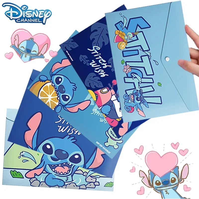 Disney Stitch File Bag Anime Figure Cute A4 Size Test Paper Stationery Button Plastic Clear Storage Bag School Supplies Prizes