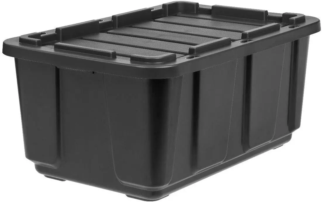 

27 Gallon Large Heavy Duty Storage Bins with Lids, 4 Pack , Snap On Lid Stackable Industrial Tough Totes, Rugged Tubs,