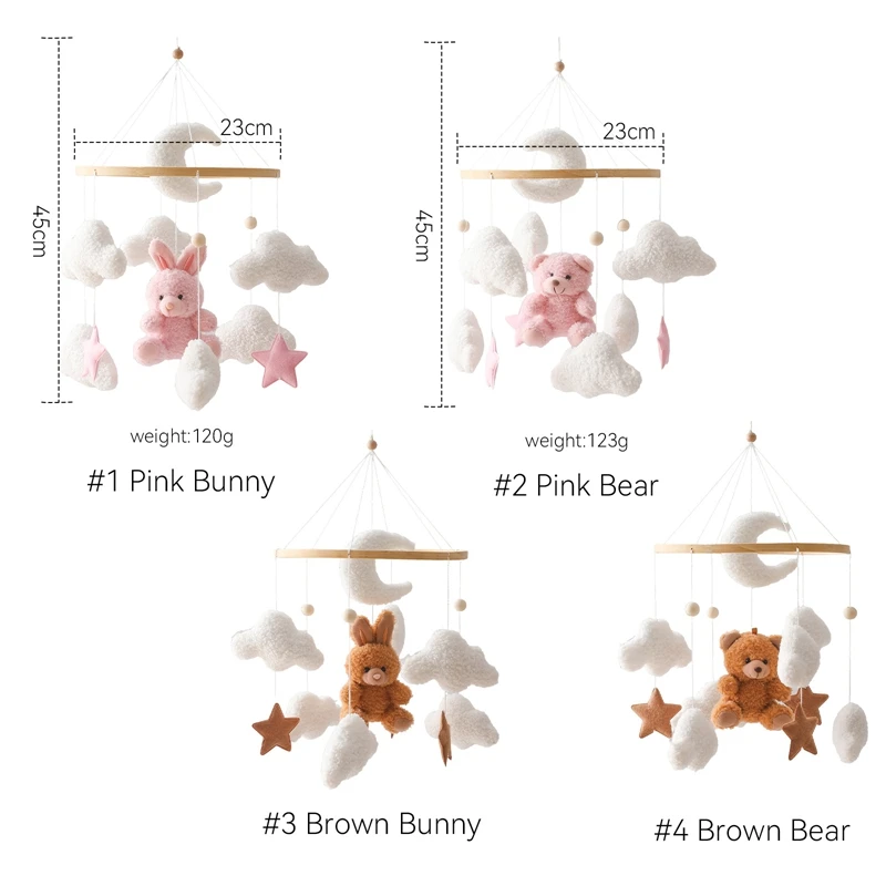 Bebê berço de madeira cama móvel sino, chocalho brinquedos, urso dos desenhos animados, pendurado caixa de música, suporte recém-nascido