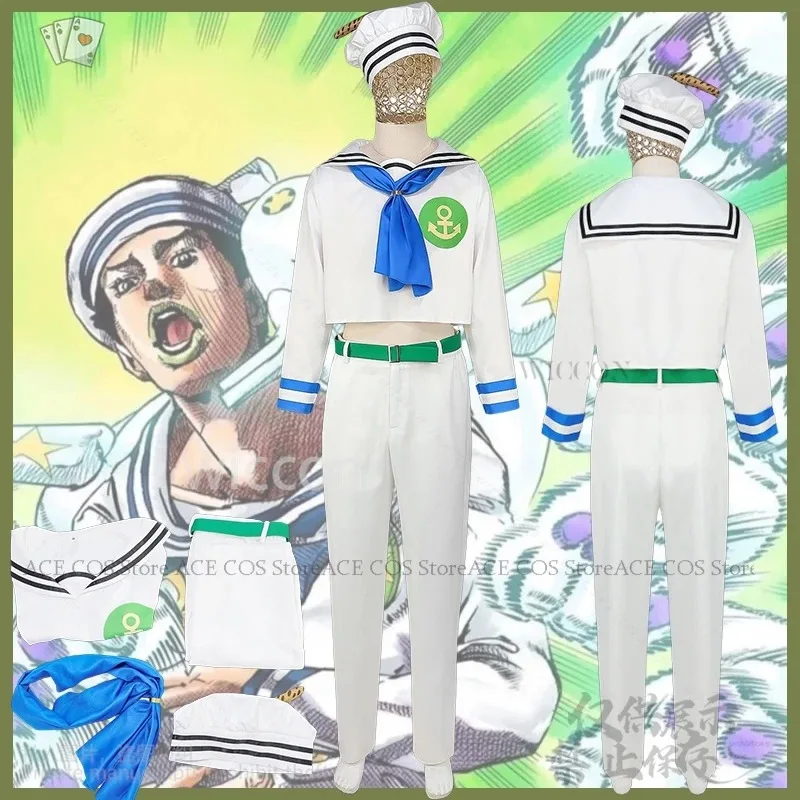Anime Higashikata Josuke Jo Cosplay Anime Bizarre disfraz DK trajes de marinero blanco uniforme sombrero corbata conjunto Adventuree Jirai Kei