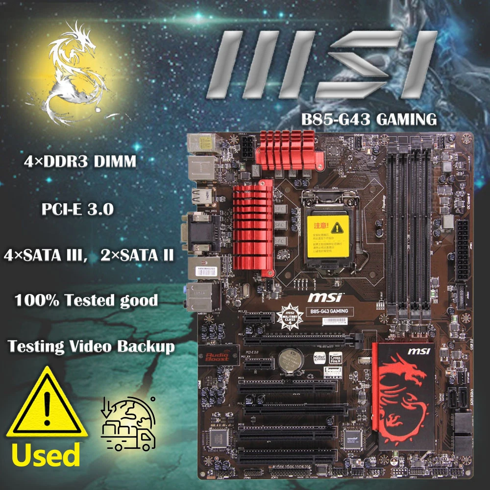 MSI-Placa-mãe para jogos usada, B85-G43, LGA 1150 com Intel B85, HDMI, SATA, 6 Gbps, USB 3.0, ATX