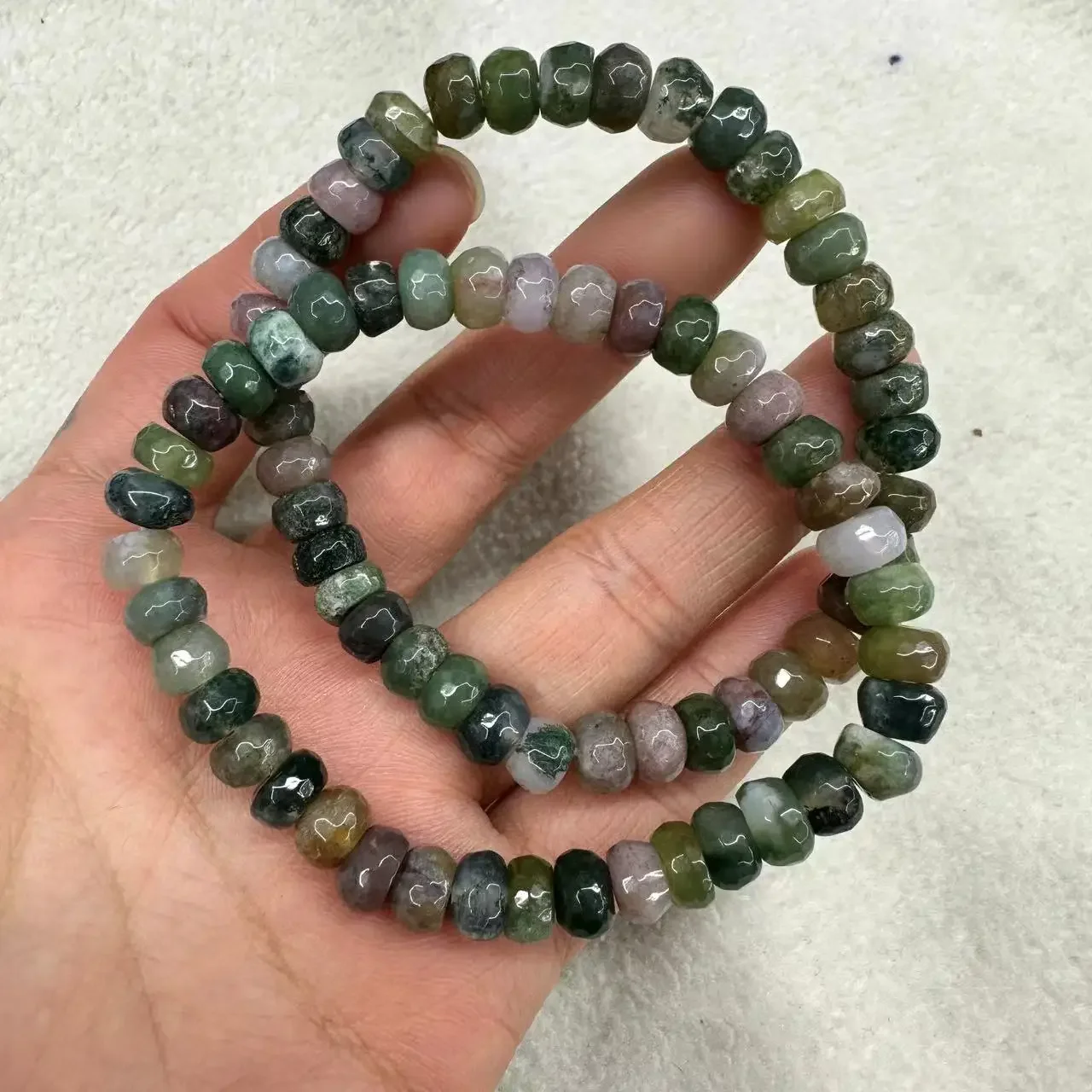 Natural Indian agate Moss Stone 4×8mm Bracelets for Women Men Simple Energy Stone Bracelet Academic Magnetic Field Jewelry