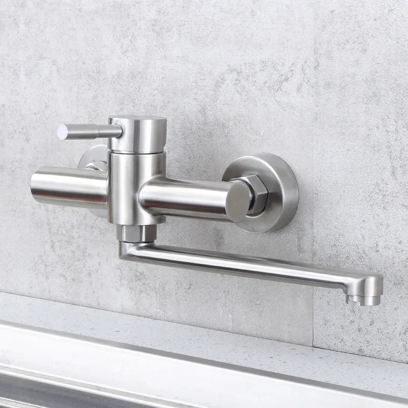 Wall mounted lengthen kitchen sink mixer long style rotate kitchen faucet stainless steel brushed hot & cold mixer water tap