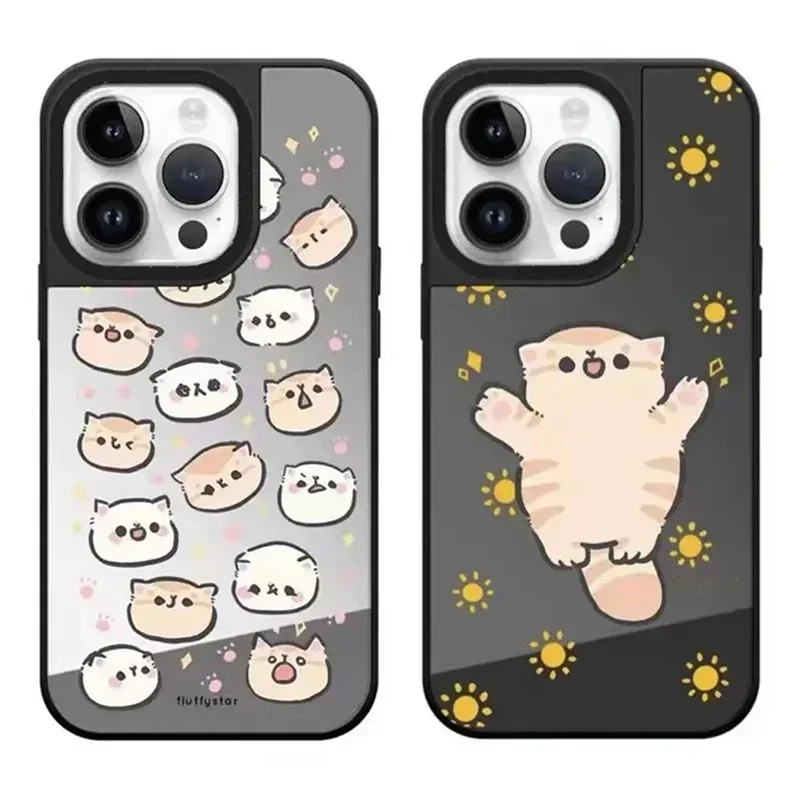 

Cute Cat Mirror Magnetic iPhone 12 13 14 15 16 Pro Max Protective Case with MagSafe