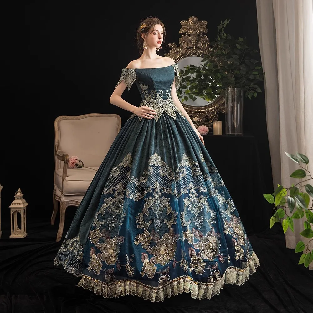 

One Shoulder European Court Costume Party Masquerade Ball Dress Stage Elegant Retro Performance Costume Women Vestido Luxo Festa