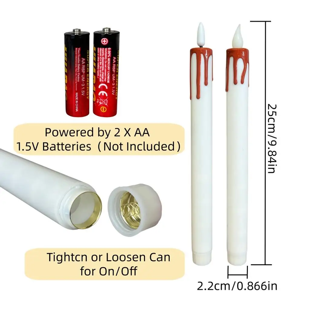 6 Pcs Flameless Taper Candles Battery Operated 3D Flickering Dripping LED Fake Candles With Remote For Spooky Halloween Decor
