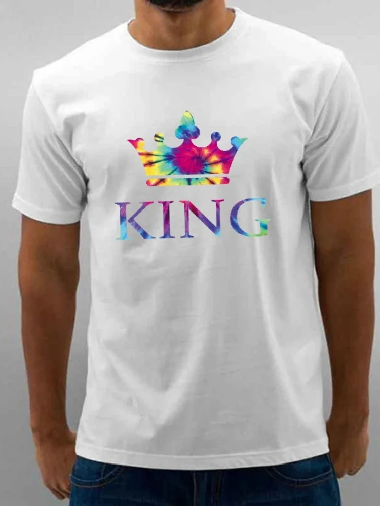 T-shirt coloré KING Calls EEN Crown Print pour hommes et femmes, t-shirt à manches courtes pour les amoureux, t-shirt à col rond, vêtements de couple à la mode