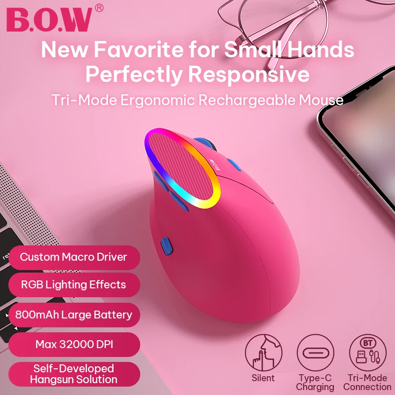 

Ergonomic 2.4G Tri-Mode Wireless Vertical Mouse for Window/Mac OS,32000DPI Wireless Backlit Game Mouse with Programmable Button
