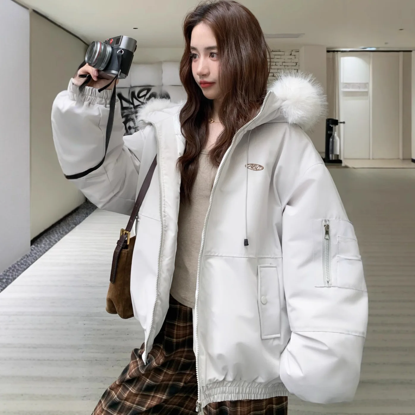 Women Parkas Short Coats Hooded Zipper Jackets Thick Warm Y2k Streetwear Elegant Jacket Work Casual Loose Autumn Winter
