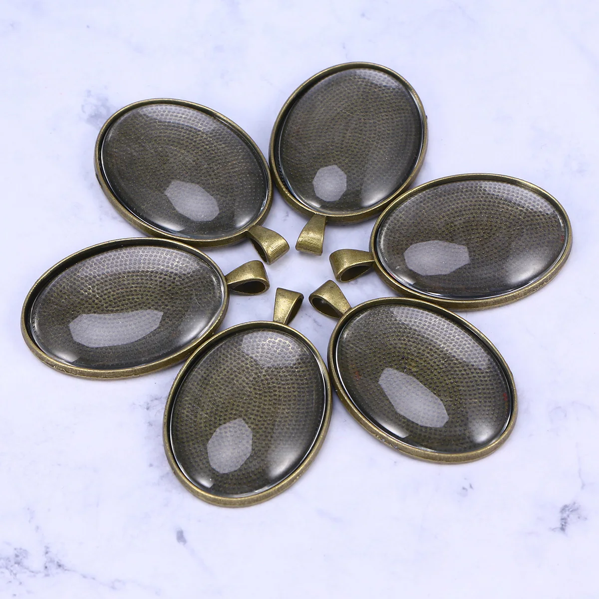

6pcs DIY Pendant Oval Tray Blanks Craft Bezel Setting Kit Alloy Glass Chain Vintage Jewelry Making Supplies Zinc Alloy Lead