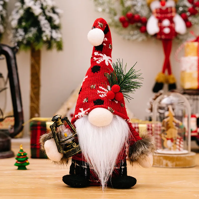 New Christmas Decorations Hairball Knitted Curved Hat Dwarf Doll Ornament Crutches American Faceless Doll Sending Bags