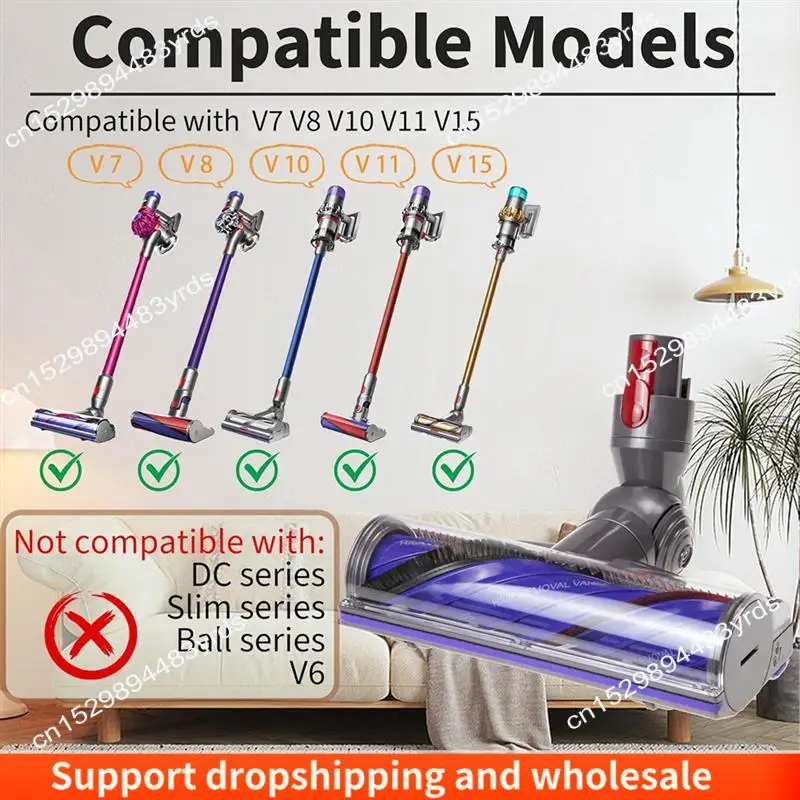 

AA86 Anti-Tangle Replacement Vacuum Head Set For Dyson V8 V10 V11 V15 Cordless Vacuum Cleaner For Carpets Rugs Hardwood Floor