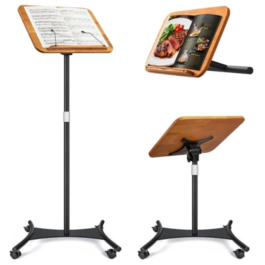 

2 in 1 Dual-use Music Stand and Desktop Book Stand, Adjustable Height 16.5"-51", 100% Solid Wood Laptop Floor Stand Book Holder