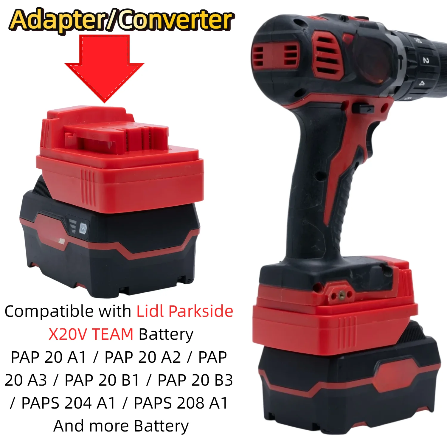 Battery Adapter/Converter for Lidl Parkside X20V TEAM Series Battery To Milwaukee 18V Cordless Power Tools(Only Adapter)