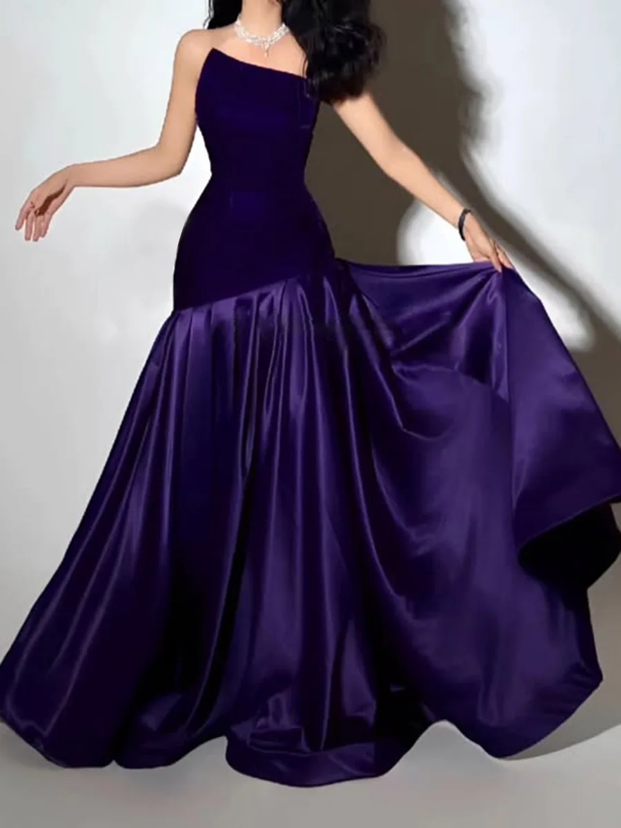 فساتين سهرة رسمية أنيقة من الساتان المخملي الأرجواني مخصصة حورية البحر العربية ذيل السمكة للحفلات الراقصة للنساء رداء حفلات رسمي 2025