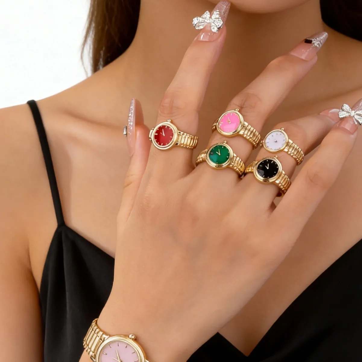 

New Fashion Watch Shaped Ring Elegant Versatile Luxury Design Jewelry