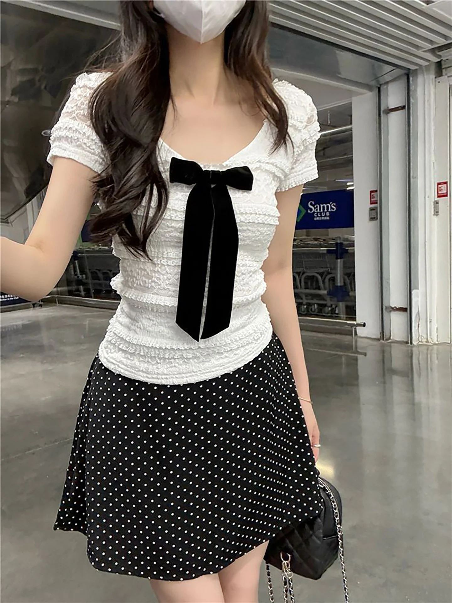 

White Knot Slim Fit Short Sleeve T-Shirt Women's Stylish Belted Young Looking Summer New Arrival French Style Top
