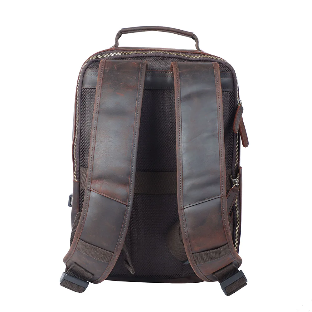 S.WORKER Vintage Echtleder-Rucksack Laptop-Tasche Crazy-Horse-Leder Schultasche Outdoor-Reise-Weekender-Schultertasche – Detail 8