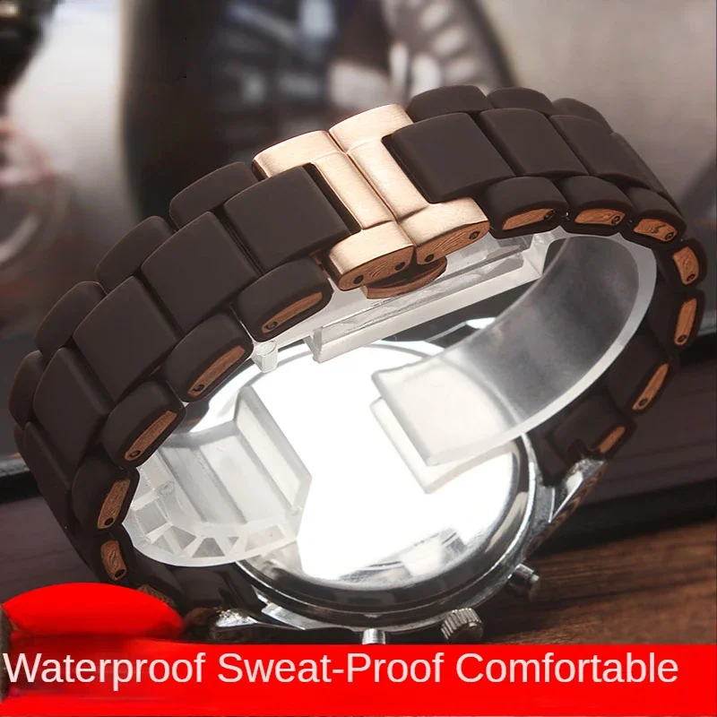 Silicone Clad Steel Watch Strap for Armani 5905 5890 5995 Men Waterproof Arc Rubber Watchband Accessories 20mm 23mm