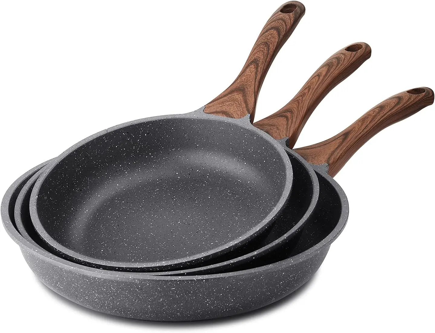 

Nonstick Frying Pan Set with Swiss Granite Coating, Healthy Chef's Cookware Free of PFOA (9.5+11+12.5 Inch)