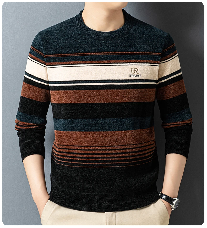 Maglione invernale di fascia alta 2025 Top da uomo, di mezza età e anziani con maglione lavorato a maglia girocollo spesso e peluche